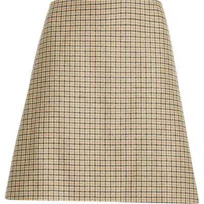 Moncler Houndstooth Plaid Wool Blend Miniskirt In Brown