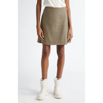 Moncler Houndstooth Plaid Wool Blend Miniskirt In Brown/white