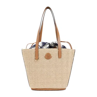 Moncler Hubba Small Beige Cotton Tote Bag In Neutrals