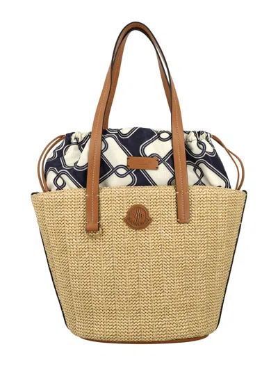 Moncler Hubba Small Raffia Tote In Beige