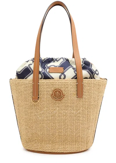 Moncler Hubba Small Raffia Tote In Brown