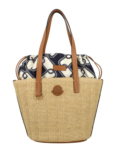 Moncler Raffia Small Hubba Shopping Bag In Brown
