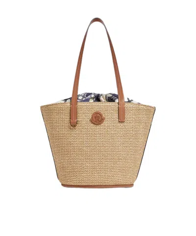 Moncler Hubba Small Tote Bag In Beige