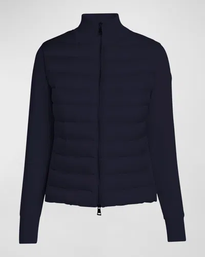 Moncler Hybrid Puffer Cardigan In Blue