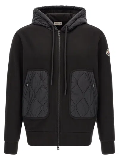 Moncler Hybrid Quilted Cotton Hoodie In Black
