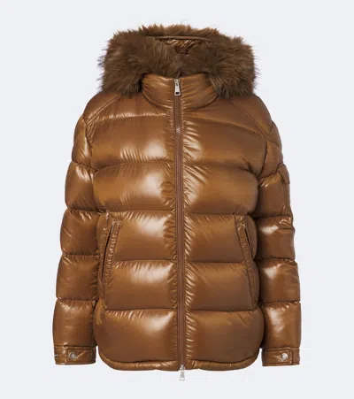 Moncler Hypolais Hooded Plush-trimmed Quilted Shell Down Jacket In Brown