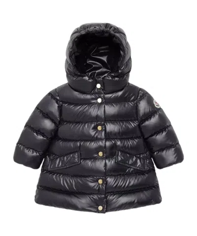 Moncler Enfant Logo Patch Hooded Coat In Blue