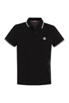 MONCLER ICONIC BLACK POLO SHIRT WITH FELT CHEST DESIGN