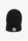 Moncler Ribbed Knit Wool Beanie With Folded Cuff In Black