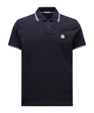 Moncler Identification Patch Polo Shirt In Blue