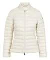 Moncler Fitted Quilted Feather Down Jacket With High Collar In White