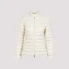 Moncler Fitted Quilted Feather Down Jacket With High Collar In F Light Beige