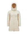 Moncler Igelong Hooded Long Down Jacket White In Nude