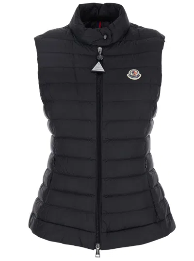 Moncler 'igens' Black Vest With Logo Patch On The Chest In Tech Fabric Woman