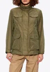 Moncler Ilo Logo Patch Concealed-hood Jacket In Green