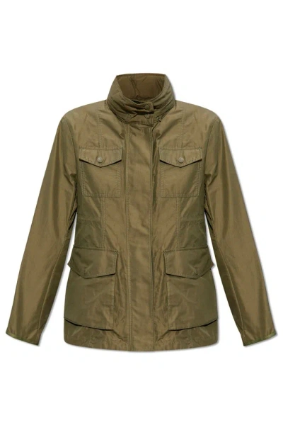 Moncler Ilo Logo Patch Concealed-hood Jacket In Green