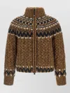 Moncler Indren Cable Knit High Collar Sweater In Brown