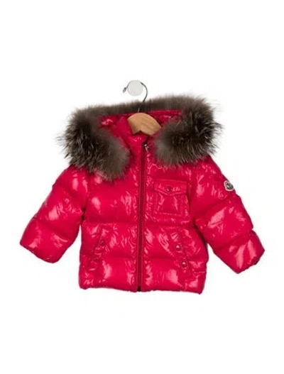 Pre-owned Moncler Babies' Infants Girls' Fur Trim Down Jacket In Pink