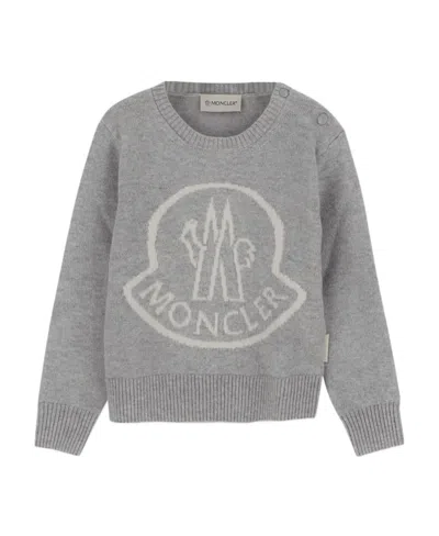 Moncler Intarsia-knit Logo Crew-neck Jumper In Gray