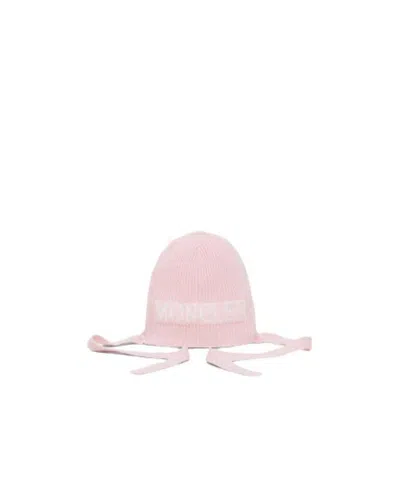 Moncler Intarsia Knit Logo Hat In Pink