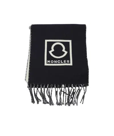 Moncler Intarsia-logo Wool Scarf In Black