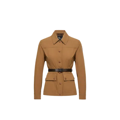 Moncler Isfara Belted Logo-patch Shirt Jacket In Brown