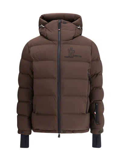 Moncler Nylon Isorno Down Jacket Hooded Design In Brown