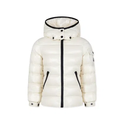 Moncler Ivory Bady Down Jacket For Girl With Logo In White