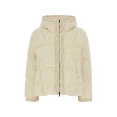 Moncler Ivory Boucle And Polyester Cristallin Down Jacket In Neutral
