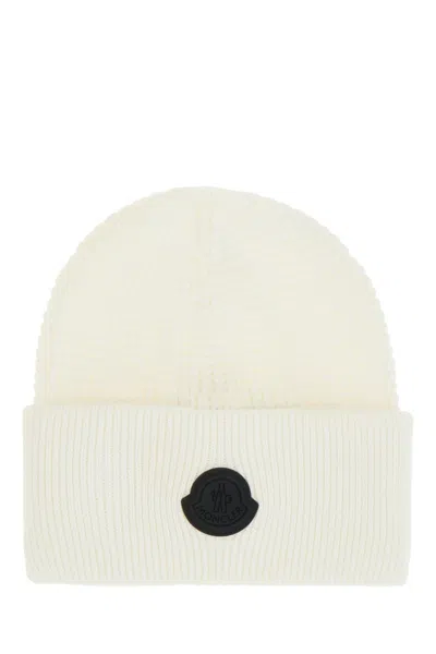 Moncler Ivory Cotton Beanie Hat In White