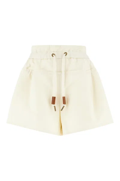 Moncler Cotton Blend Shorts In Metallic