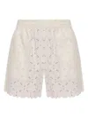 Moncler Embroidered Bermuda Shorts With Scalloped Edges In Neutral