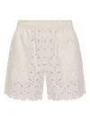 Moncler Embroidered Bermuda Shorts With Scalloped Edges In Neutral