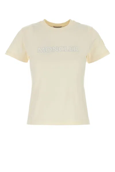 Moncler Cotton T-shirt With Patch And Rhinestone Detail In Gold
