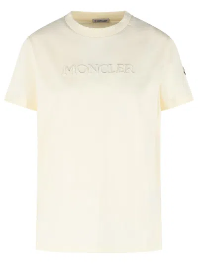 Moncler Ivory Cotton T-shirt In Neutral