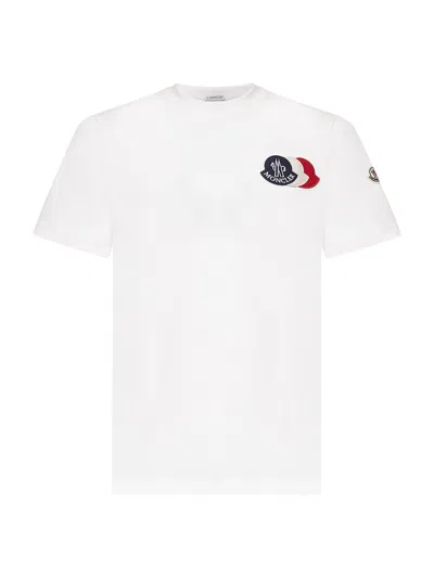 MONCLER IVORY COTTON TRICOLOUR LOGO T-SHIRT