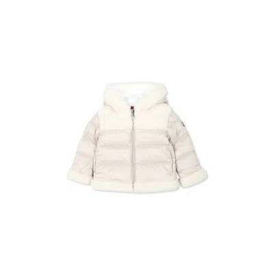 Moncler Ivory Down Jacket For Baby Girl With Logo