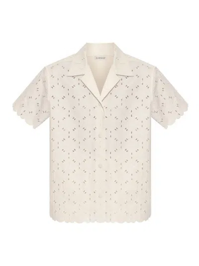 MONCLER IVORY EMBROIDERED COTTON-BLEND SHIRT