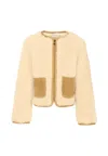 Moncler Ivory Fur Coat For Girl With Logo In Nude