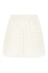 Moncler Eyelet Detail Elastic Waistband Scalloped Hem Shorts In Neutral