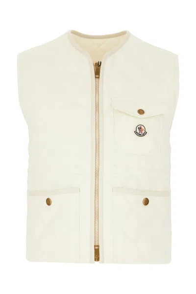 Moncler Ivory Linen Padded Sleeveless Jacket In Neutral