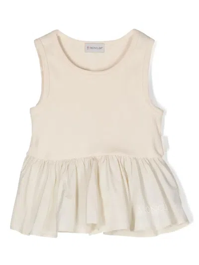 Moncler Kids' Ivory Peplum Top With Logo In White