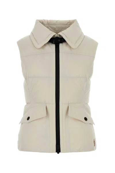 MONCLER WOMEN IVORY SLEEVELESS JACKET, M LUXURY JACKETS FOR WOMEN DARVEYS