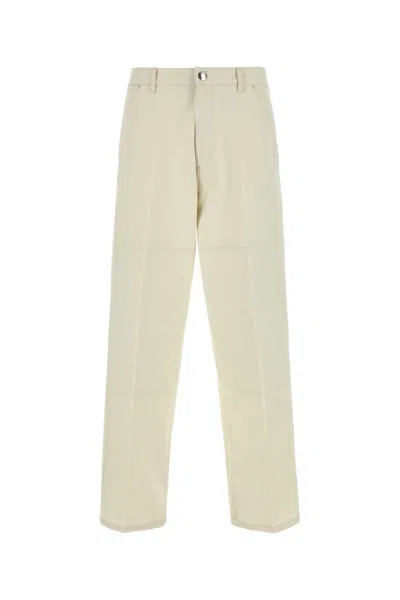 Moncler Mens Ivory Drawstring Two-slip-pockets Wide-leg Relaxed-fit Cotton-blend Trousers In White