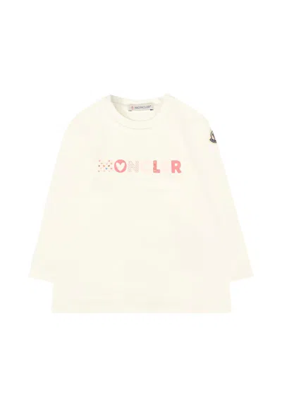 Moncler Ivory T-shirt For Baby Girl With Logo In White