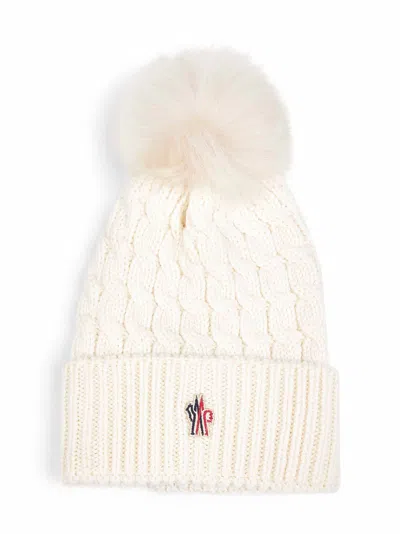 Moncler Ivory Virgin Wool Hat With Pompom In White