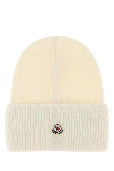 Moncler Ivory Wool Beanie Hat In Neutral