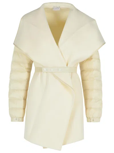 Moncler Ivory Wool Blend Cape Women In Beige