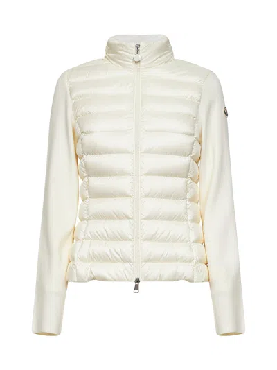 Moncler Ivory Wool Padded Hooded Zip-up Cardigan In White
