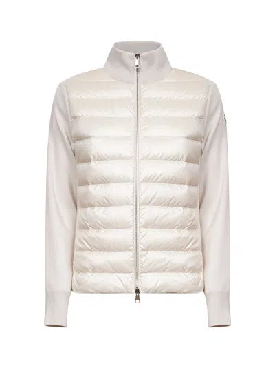Moncler Ivory Wool Zip-up Padded Cardigan In White